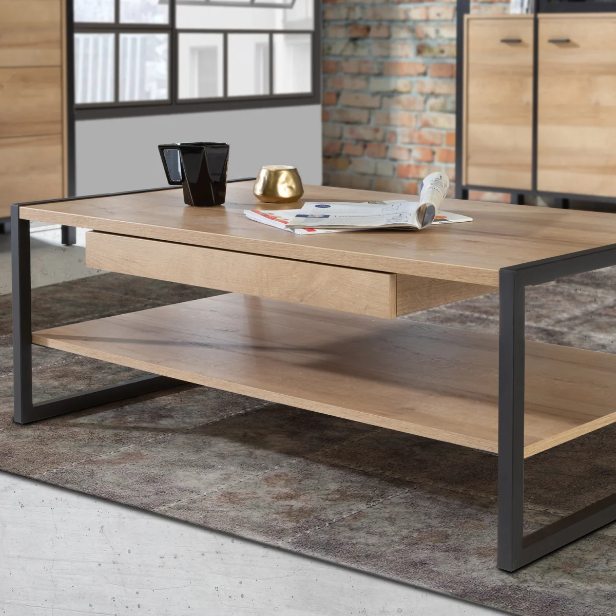High Rock Coffee Table in Riviera Oak - Black & Riviera Oak – image 1