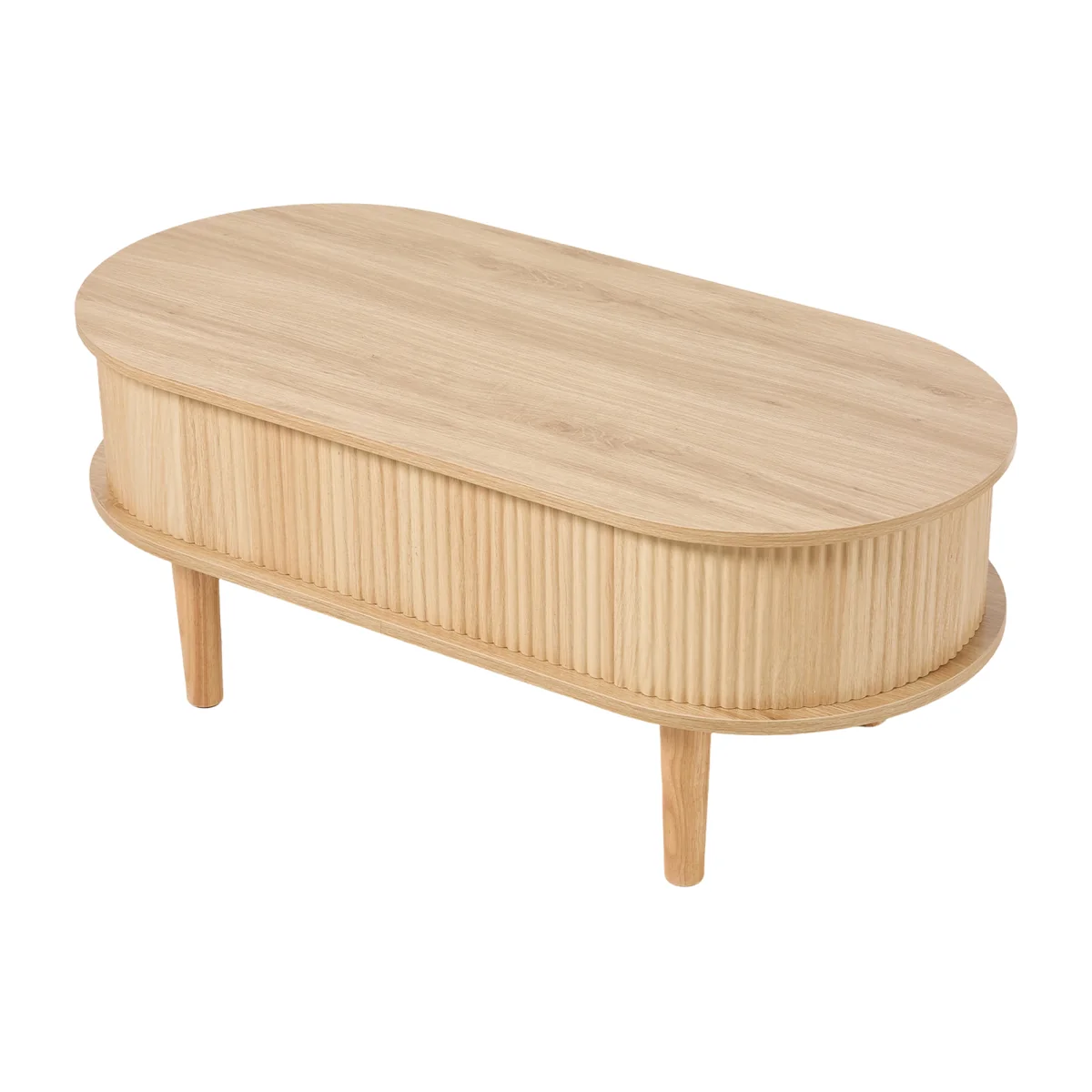 Oval Wooden Lift-Top Coffee Table with Hidden Storage - Natural Wood – image 1