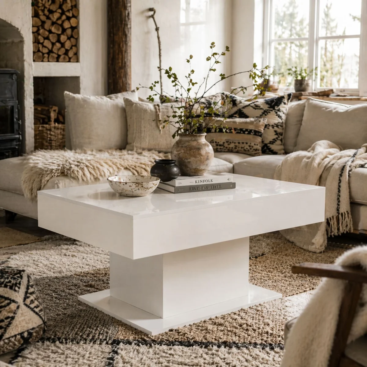 Mara Extendable Coffee Table High Gloss White with LED and Storage – image 2
