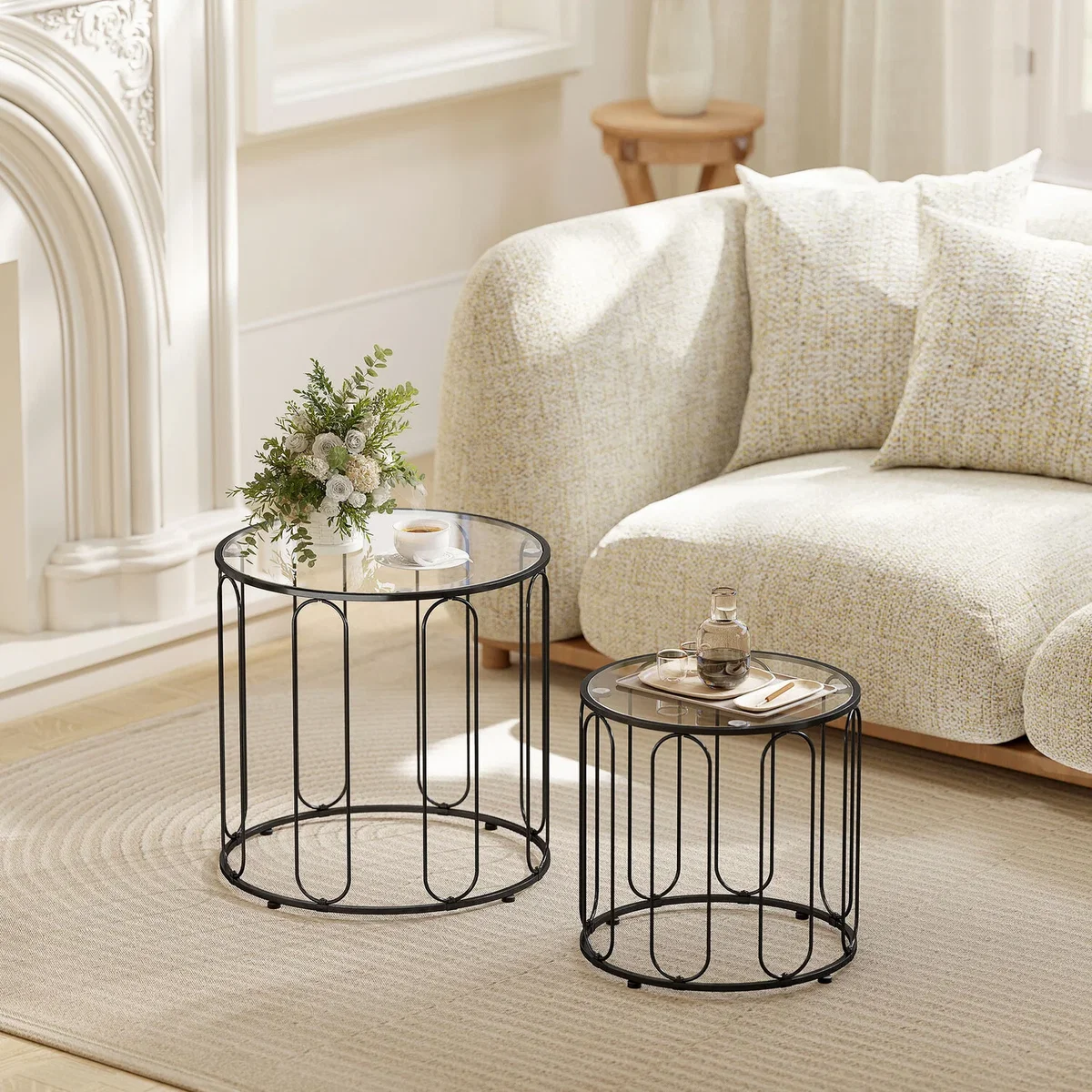 HOMCOM Round Coffee Table Set of 2 for Living Room - Black
