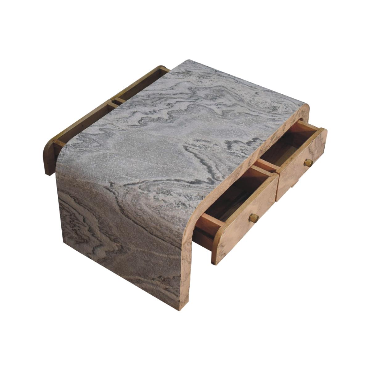 Nouveau Coffee Table Marble Effect Stone Veneer - Oak Finish Effect