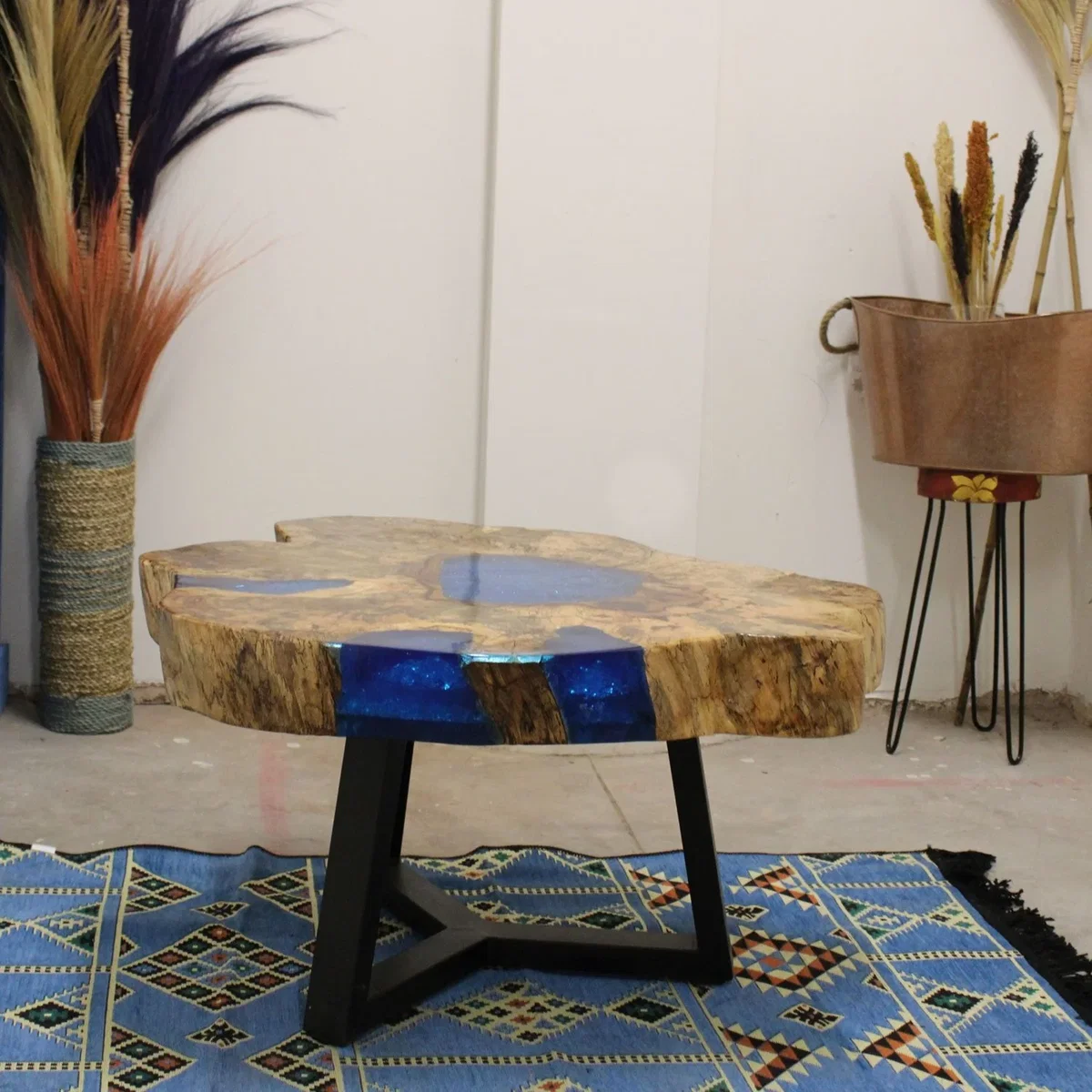 Tamarind & Resin Sky Blue Coffee Table Unique Modern Wooden Accent - Sky Blue – image 5
