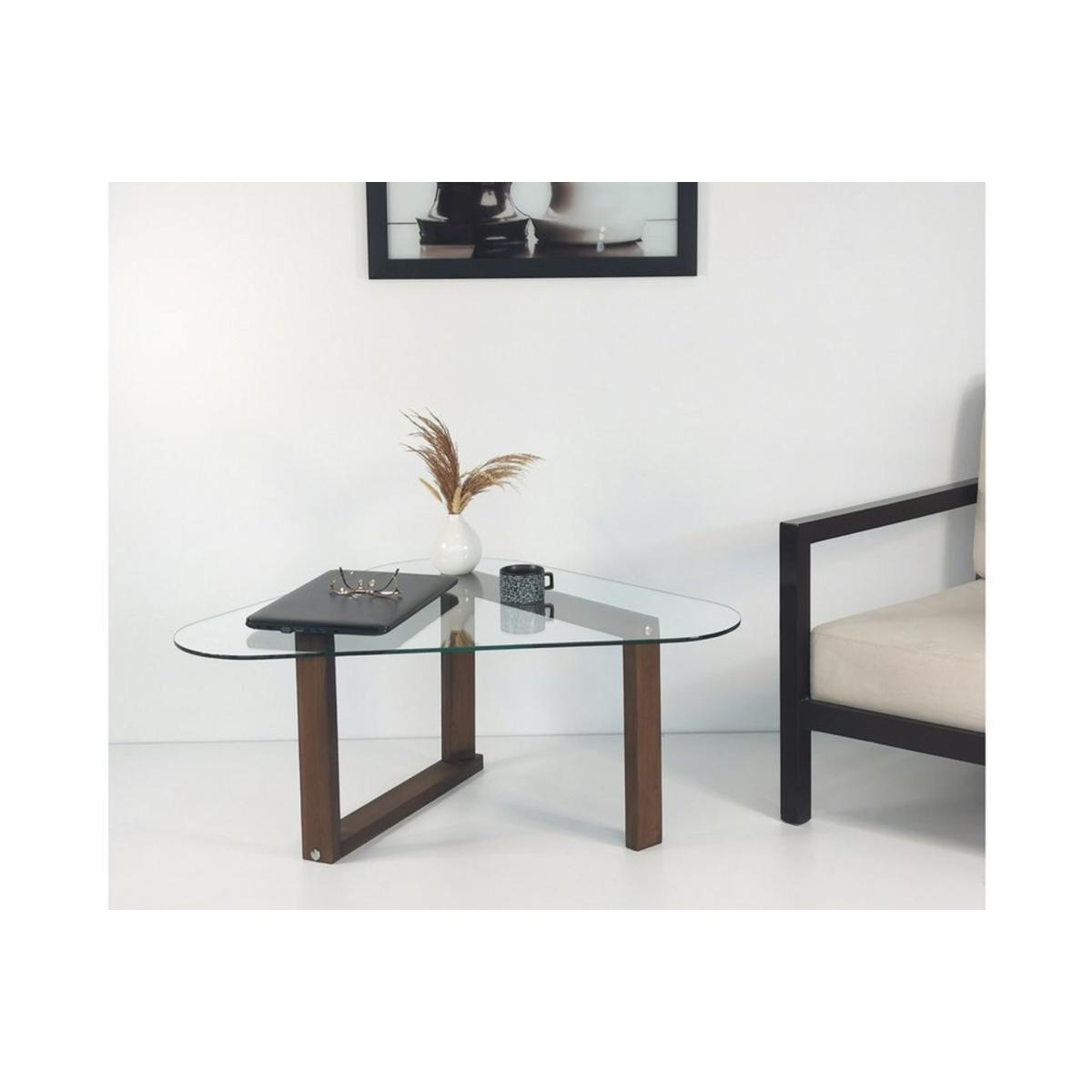 Glass Coffee Table, Dark Wood – image 2