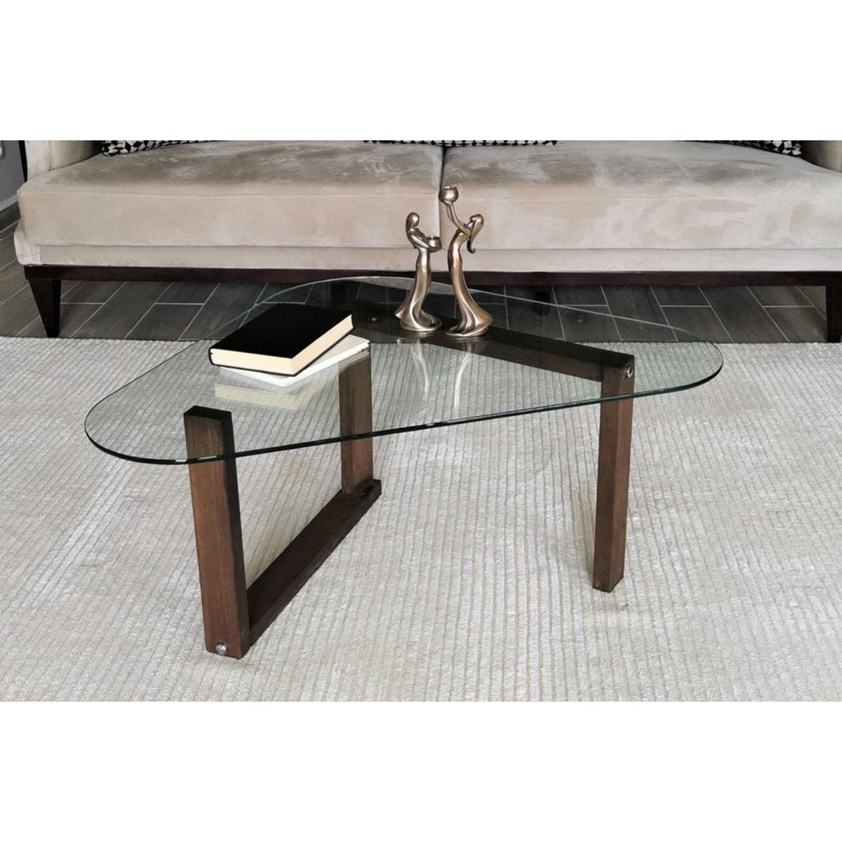 Glass Coffee Table, Dark Wood – image 5