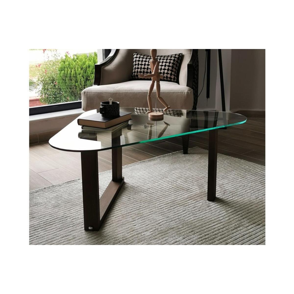 Glass Coffee Table, Dark Wood – image 10