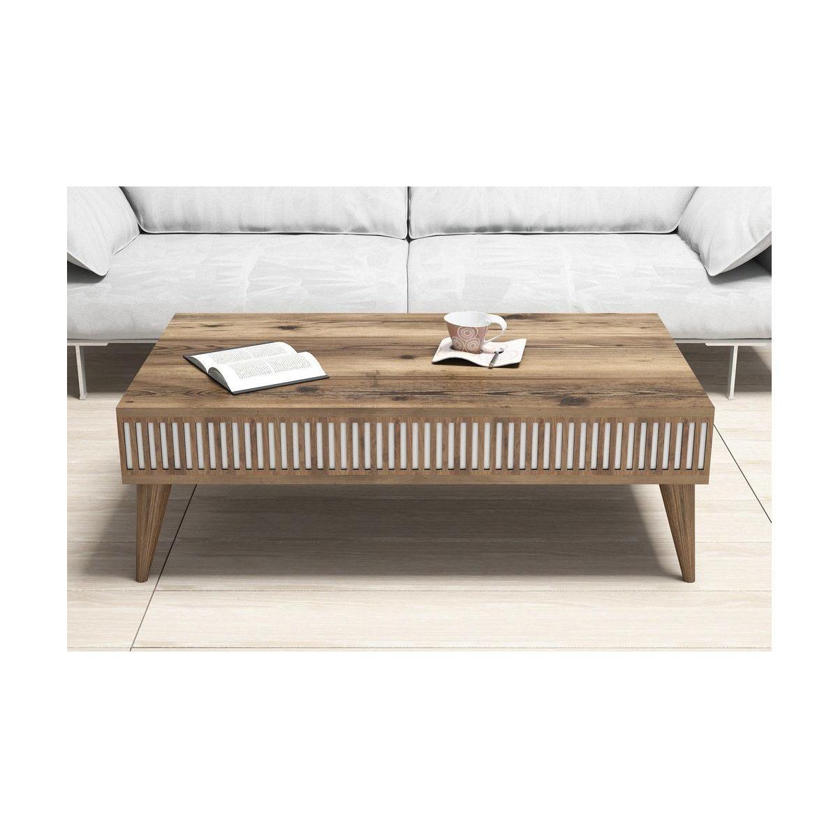 Milan Marble Design Coffee Table, White & Walnut – image 2