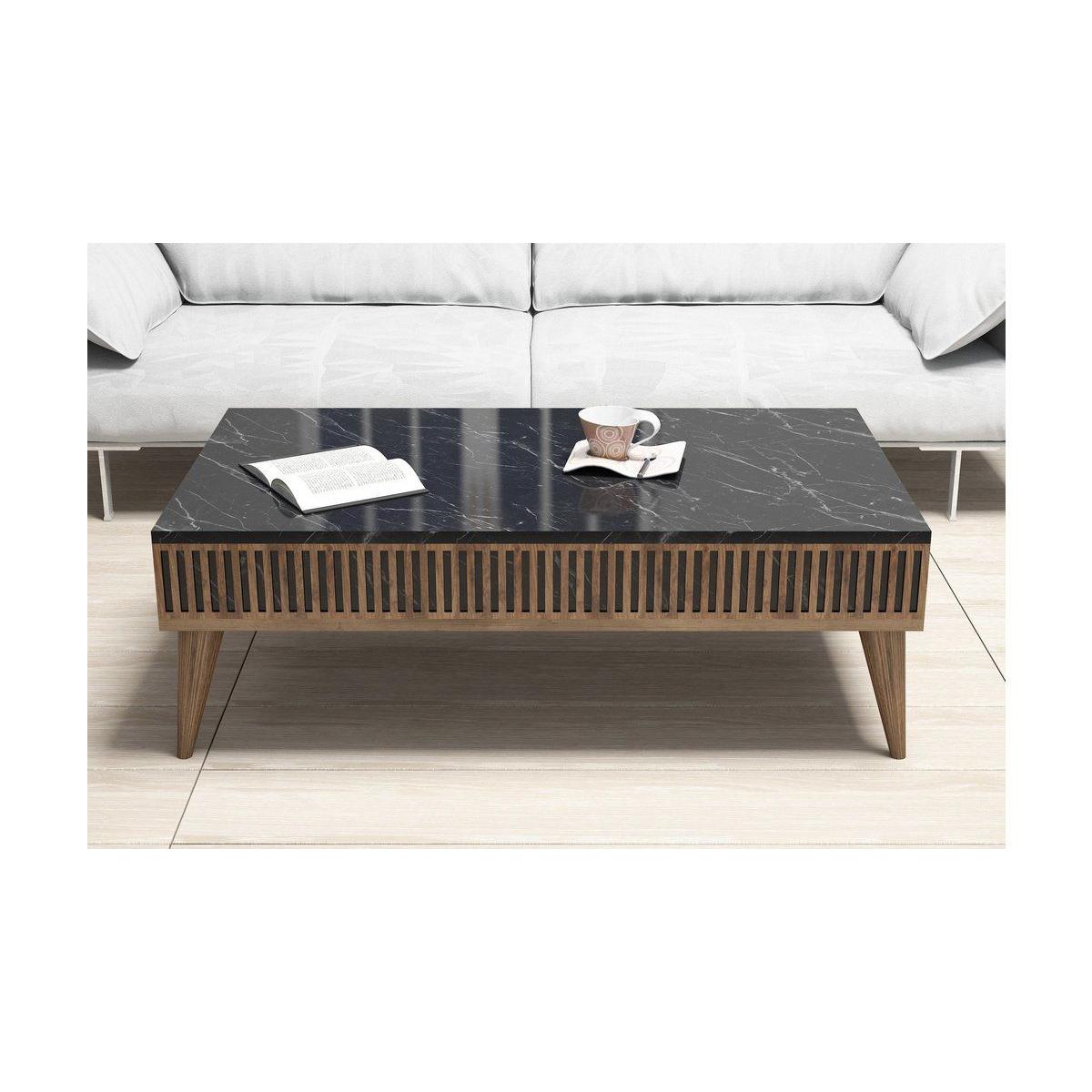 Milan Marble Design Coffee Table, White & Walnut – image 3
