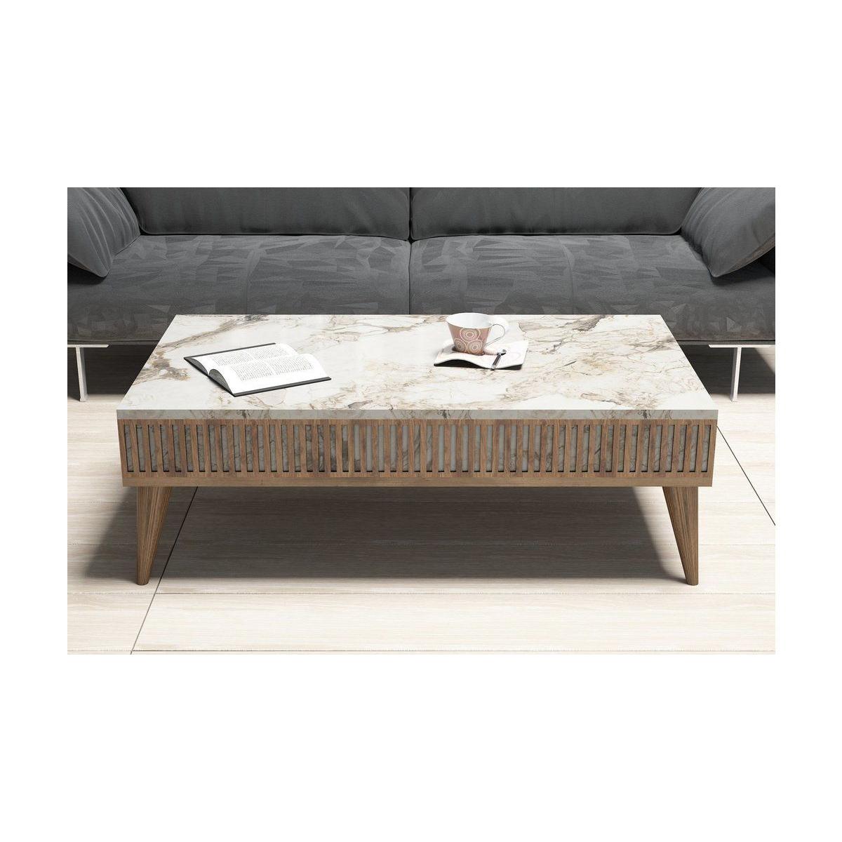 Milan Marble Design Coffee Table, White & Walnut – image 4