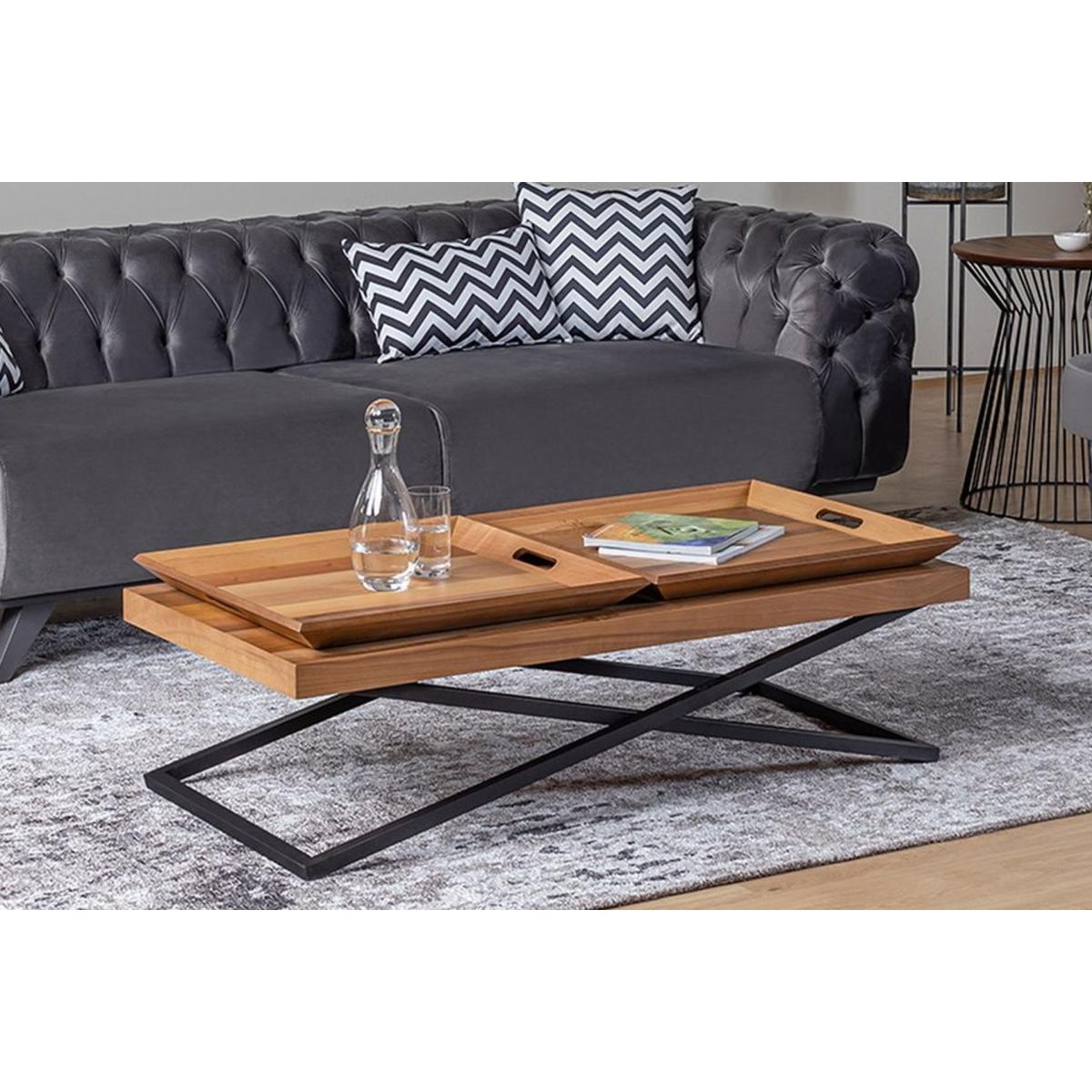 Towly Coffee Table with Trays, Light Wood – image 3