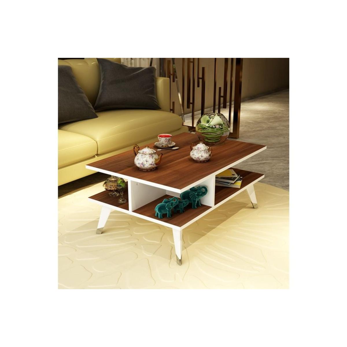 Inverno Ekha Coffee Table, Dark Wood & White & Chrome – image 2