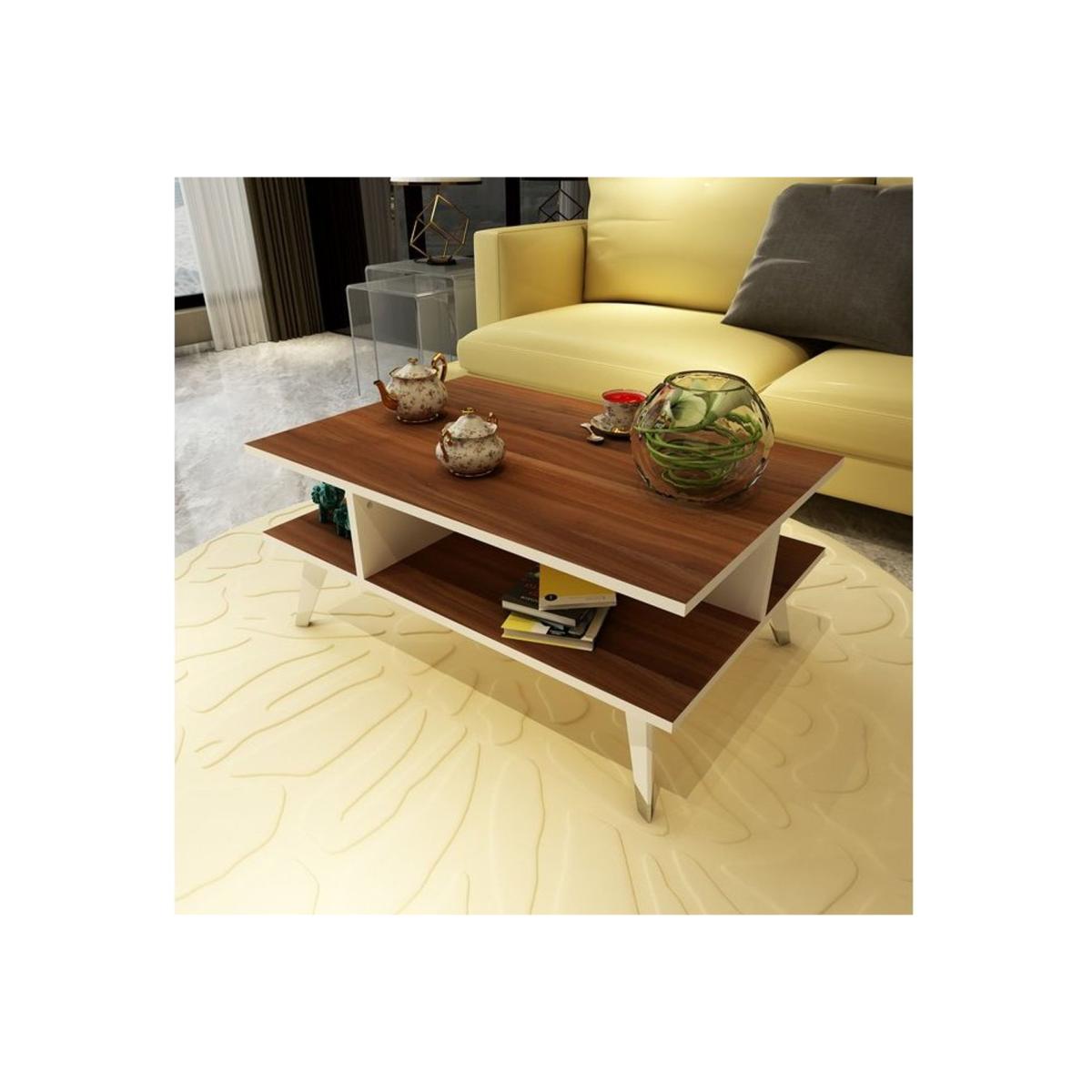Inverno Ekha Coffee Table, Dark Wood & White & Chrome – image 1
