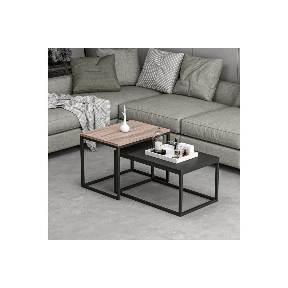 Leka Modern Coffee Table, Light Wood & Black – image 2
