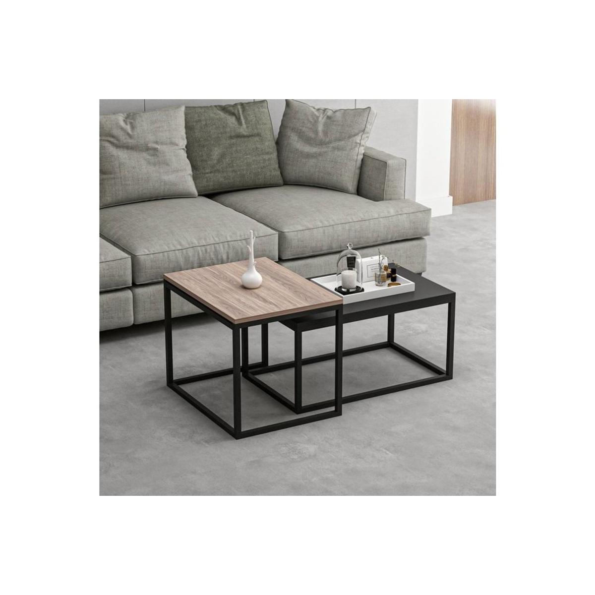 Leka Modern Coffee Table, Light Wood & Black – image 3