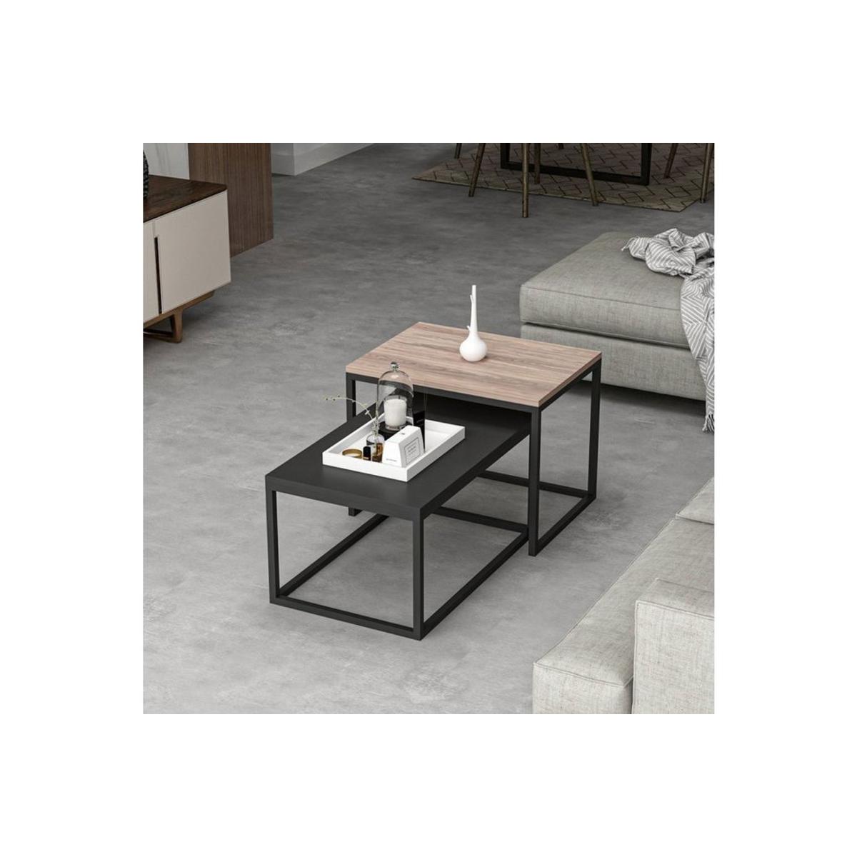 Leka Modern Coffee Table, Light Wood & Black – image 4