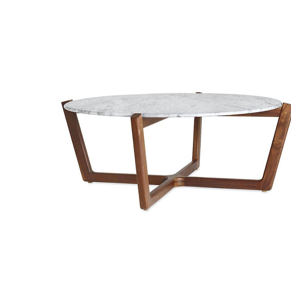 Oval Marble Coffee Table, White & Dark Wood – image 3