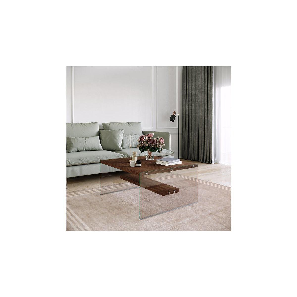 Neostyle Niagara Tempered Glass and Solid Wood Coffee Table, Dark Wood – image 2