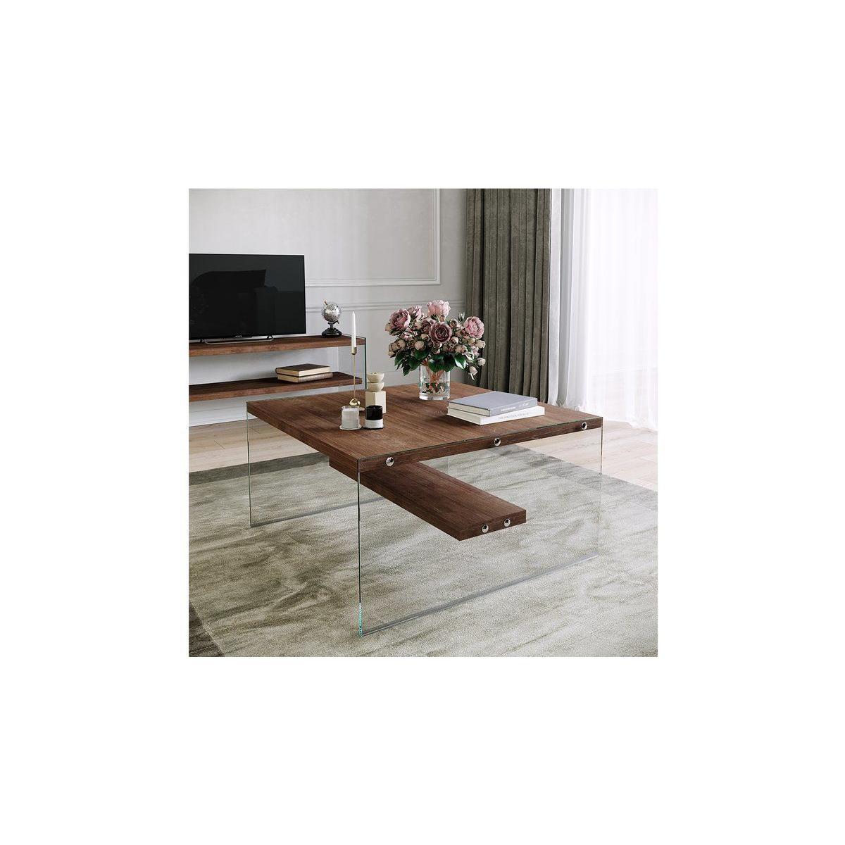 Neostyle Niagara Tempered Glass and Solid Wood Coffee Table, Dark Wood – image 3