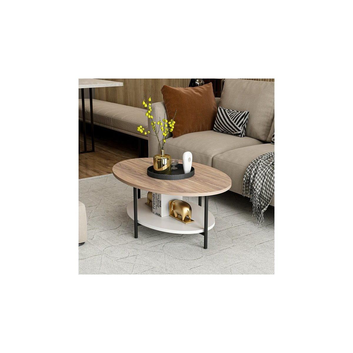 Elis Coffee Table, Light Wood & White & Black – image 2
