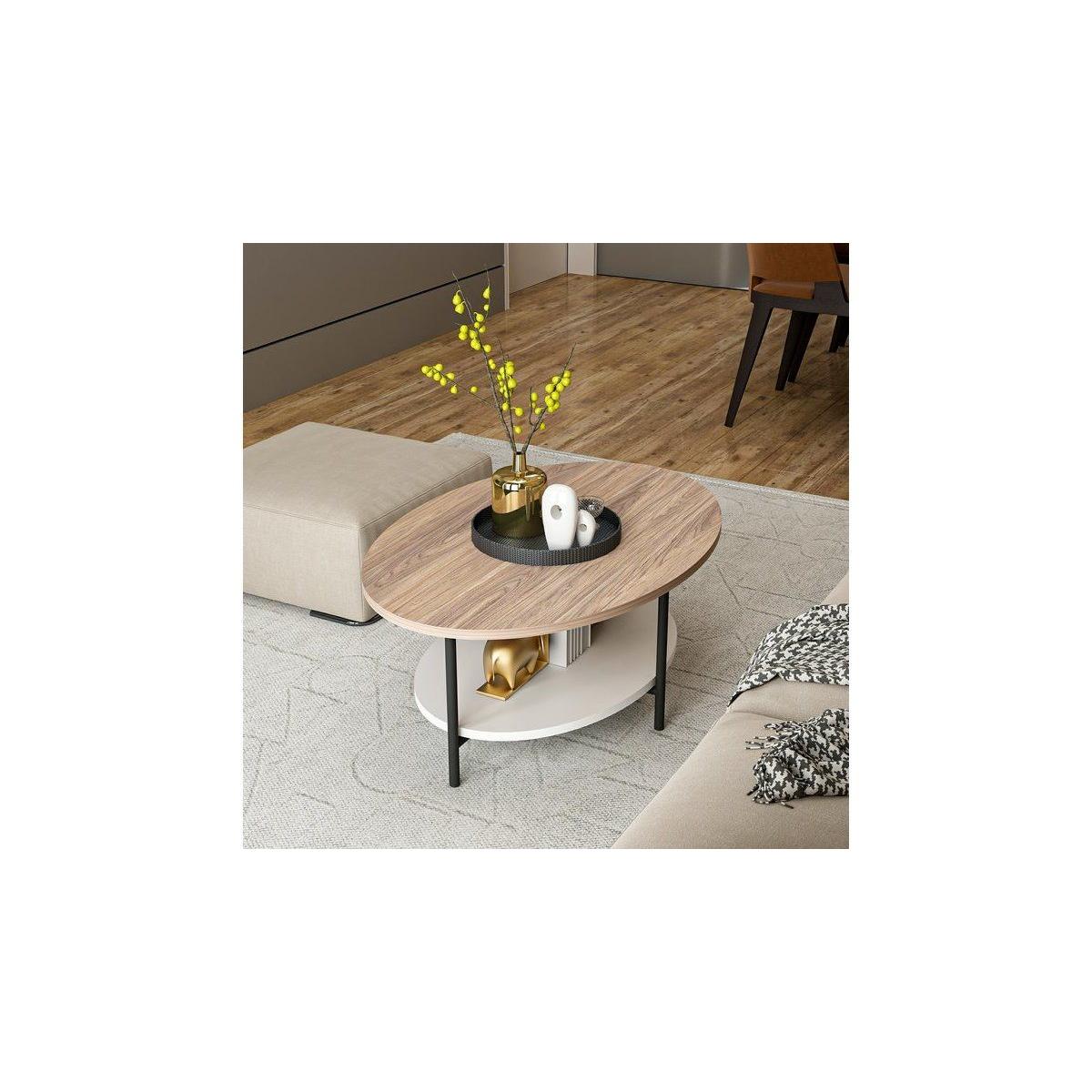 Elis Coffee Table, Light Wood & White & Black – image 4