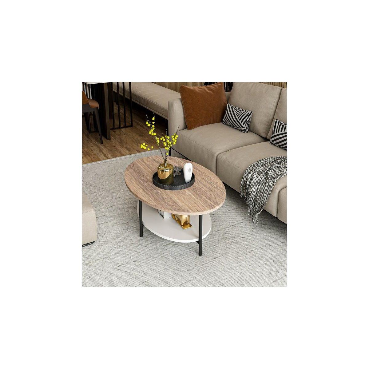 Elis Coffee Table, Light Wood & White & Black – image 6