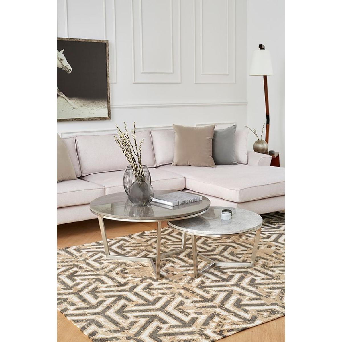Yin Duo Coffee Table Set, White & Grey – image 2