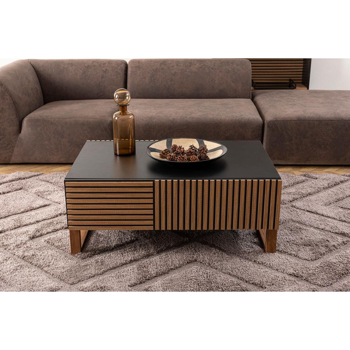 Latte Coffee Table With Drawer, Dark Wood & Black – image 5