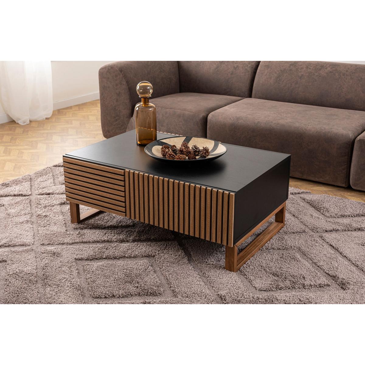 Latte Coffee Table With Drawer, Dark Wood & Black – image 6