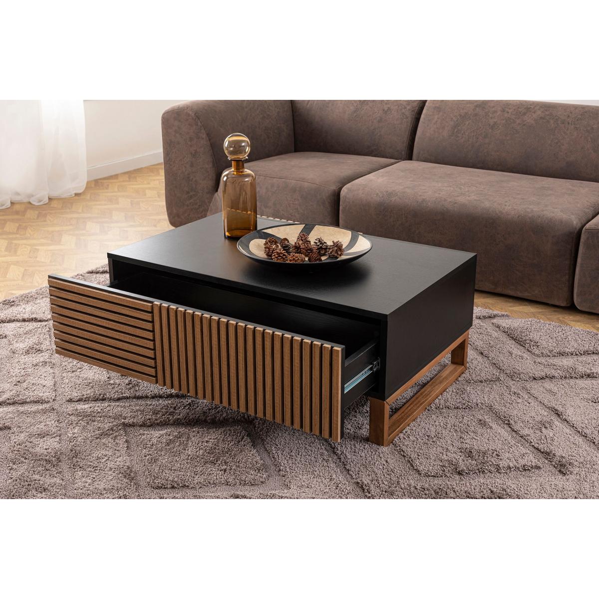 Latte Coffee Table With Drawer, Dark Wood & Black – image 7