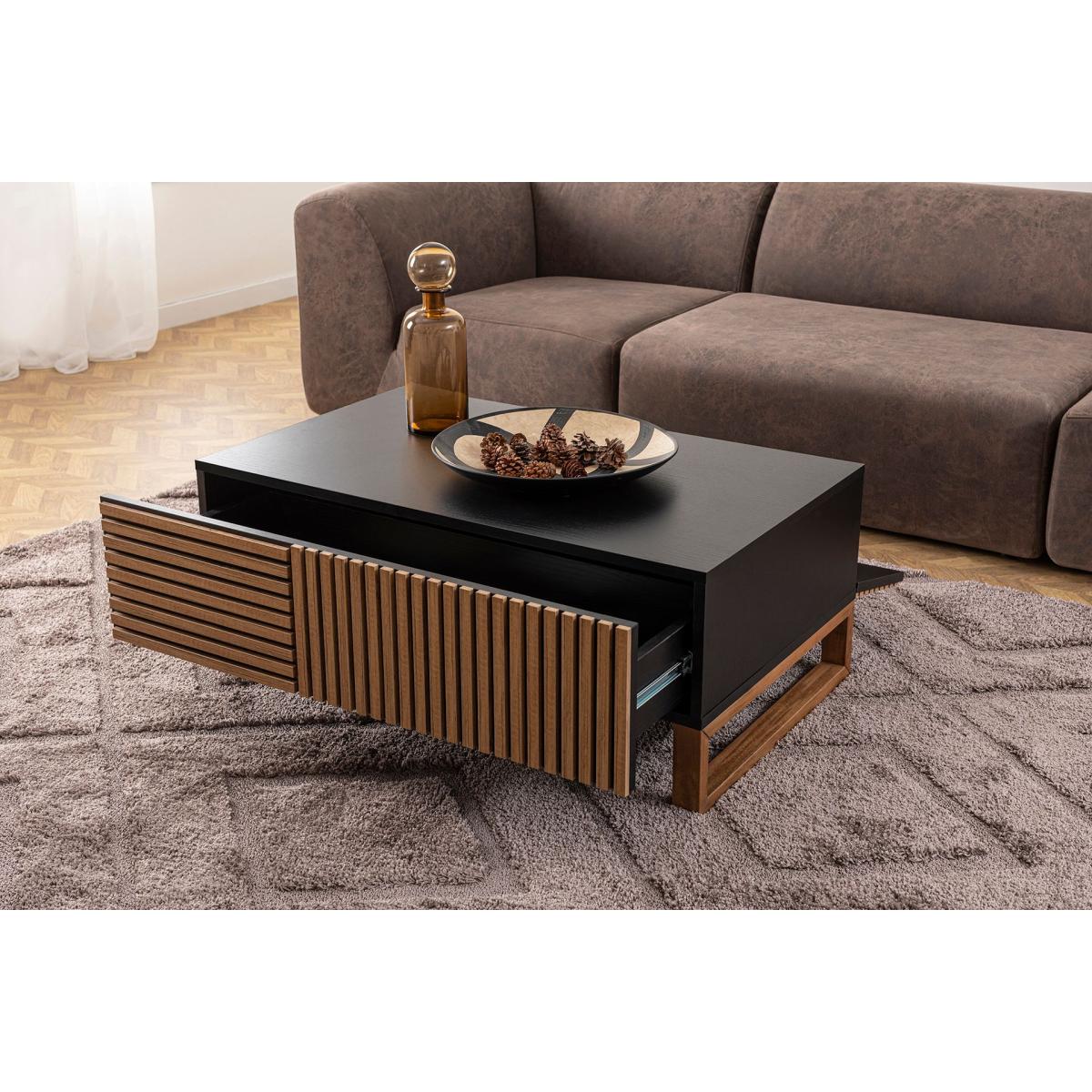 Latte Coffee Table With Drawer, Dark Wood & Black – image 8