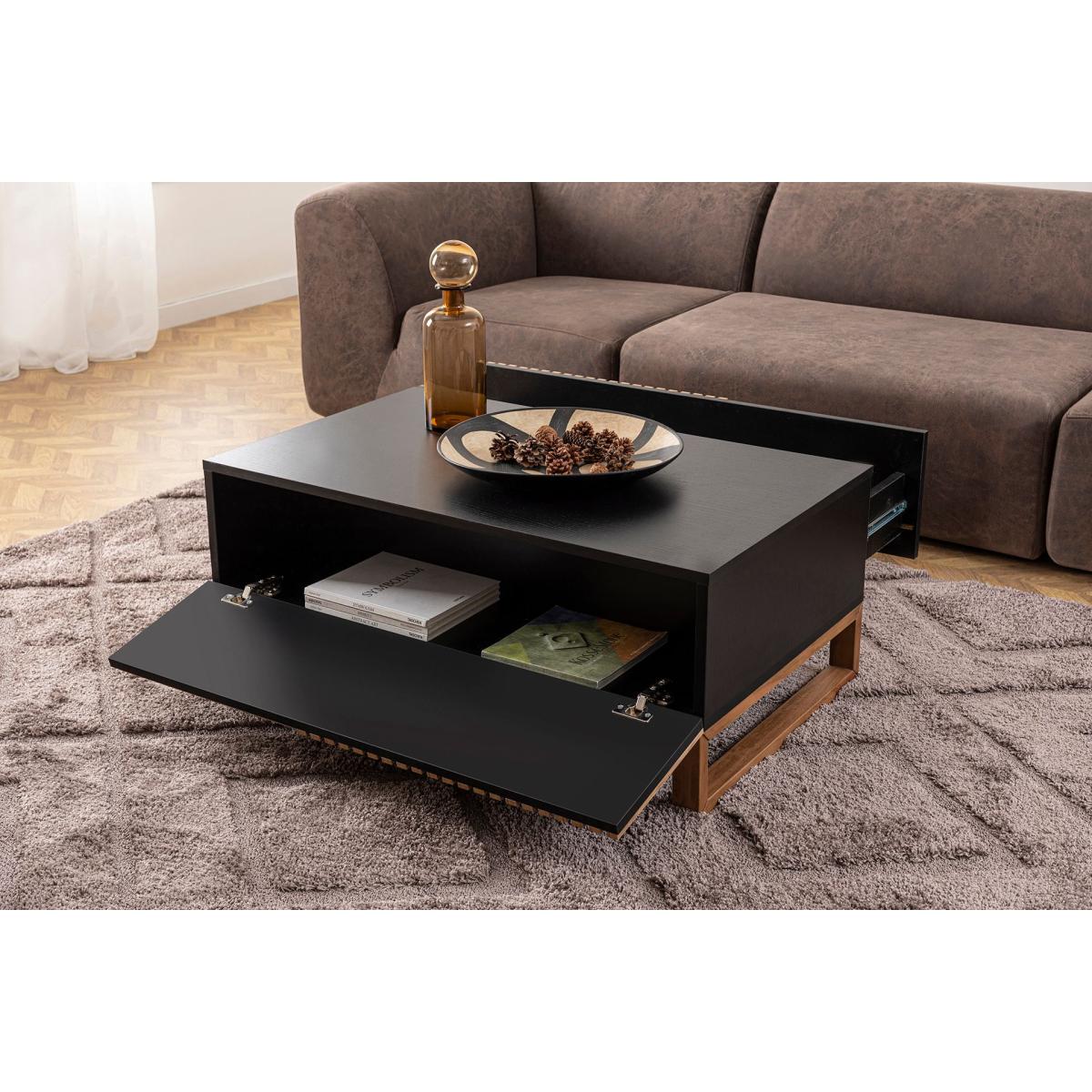 Latte Coffee Table With Drawer, Dark Wood & Black – image 10