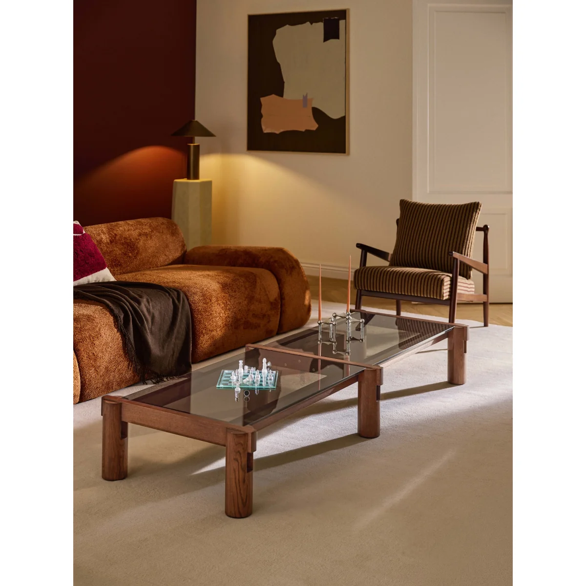 Oak Wood Coffee Table Rory with Glass Tabletop, W 206 cm – image 6
