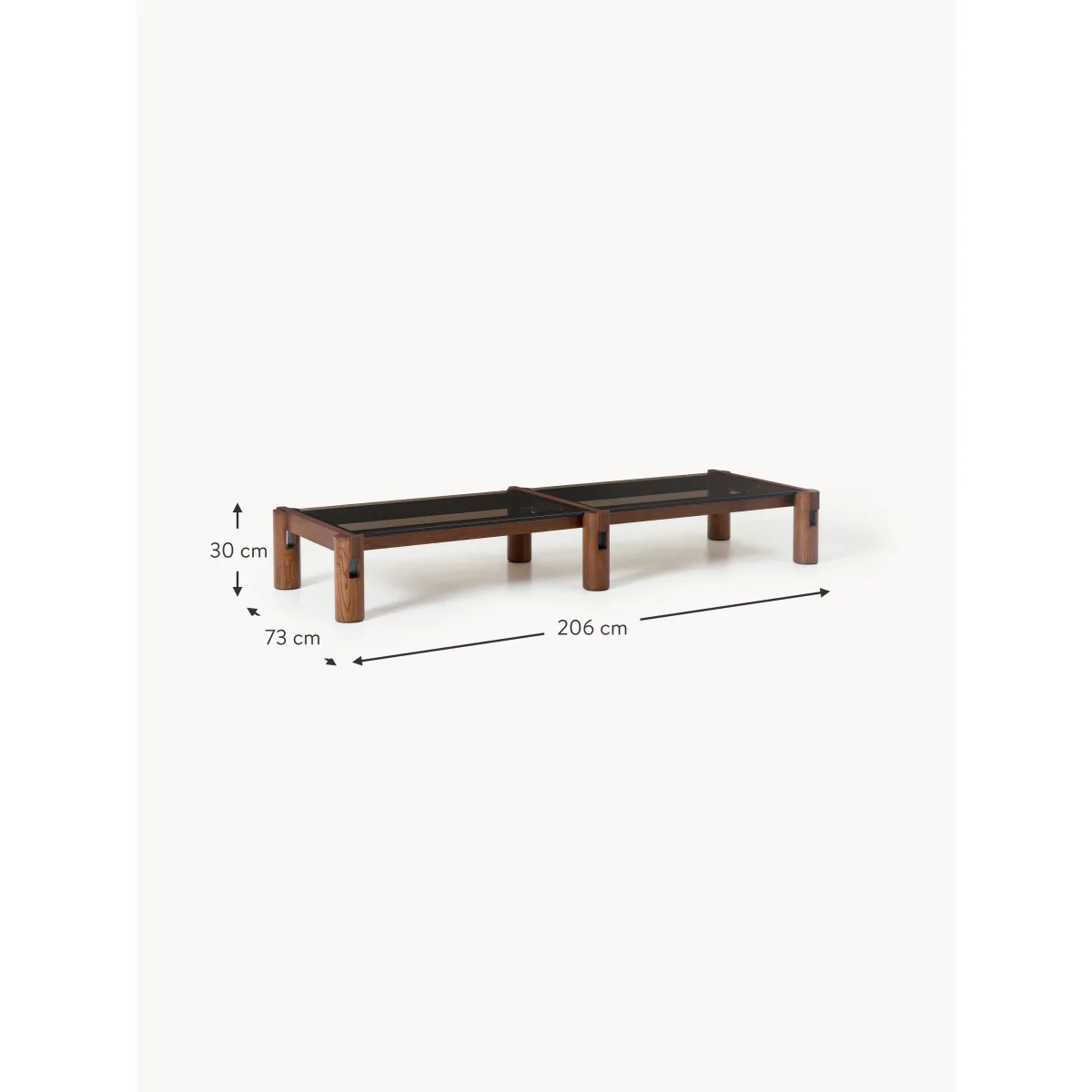 Oak Wood Coffee Table Rory with Glass Tabletop, W 206 cm – image 7