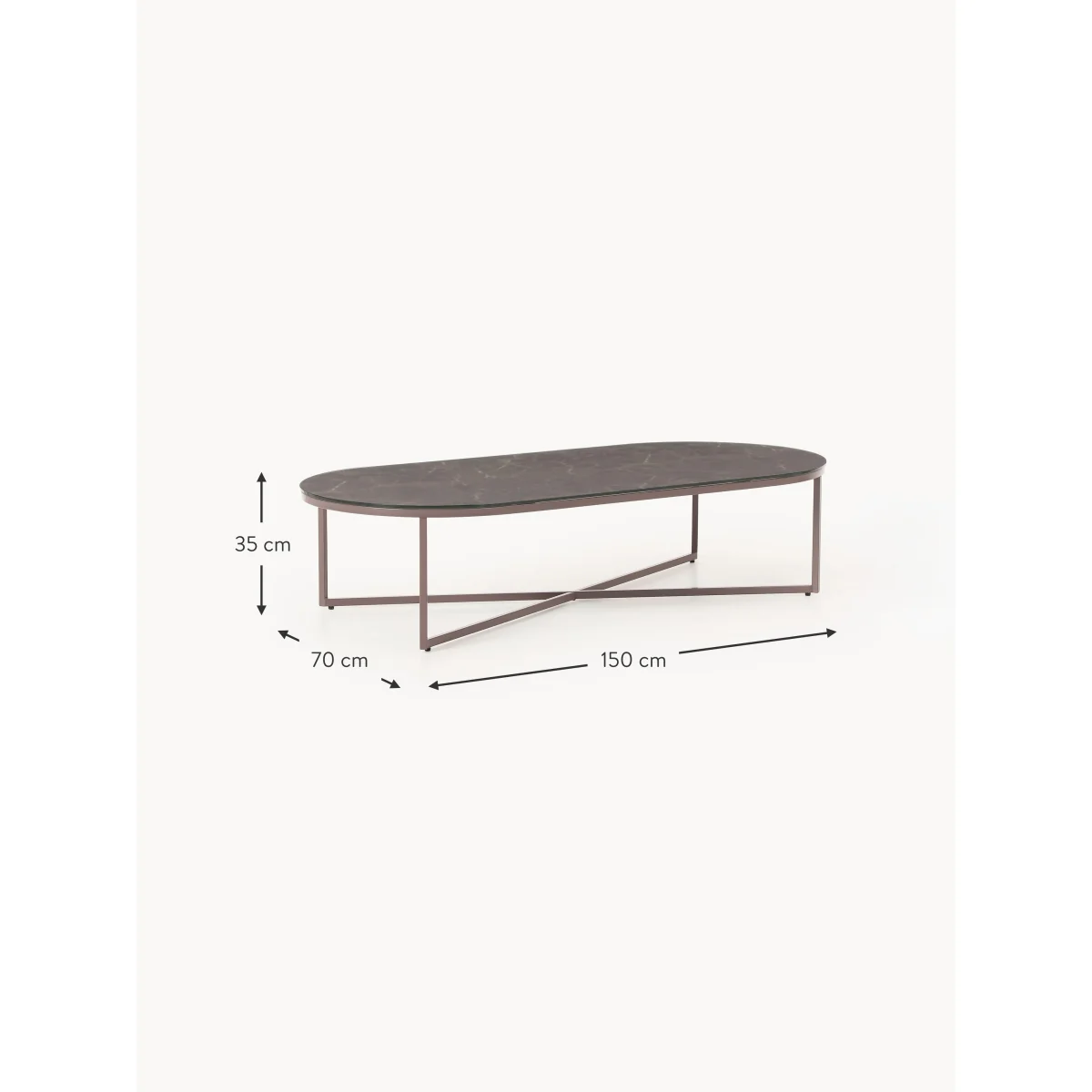 Oval Coffee Table Antigua with Marble Effect Glass Top – image 5