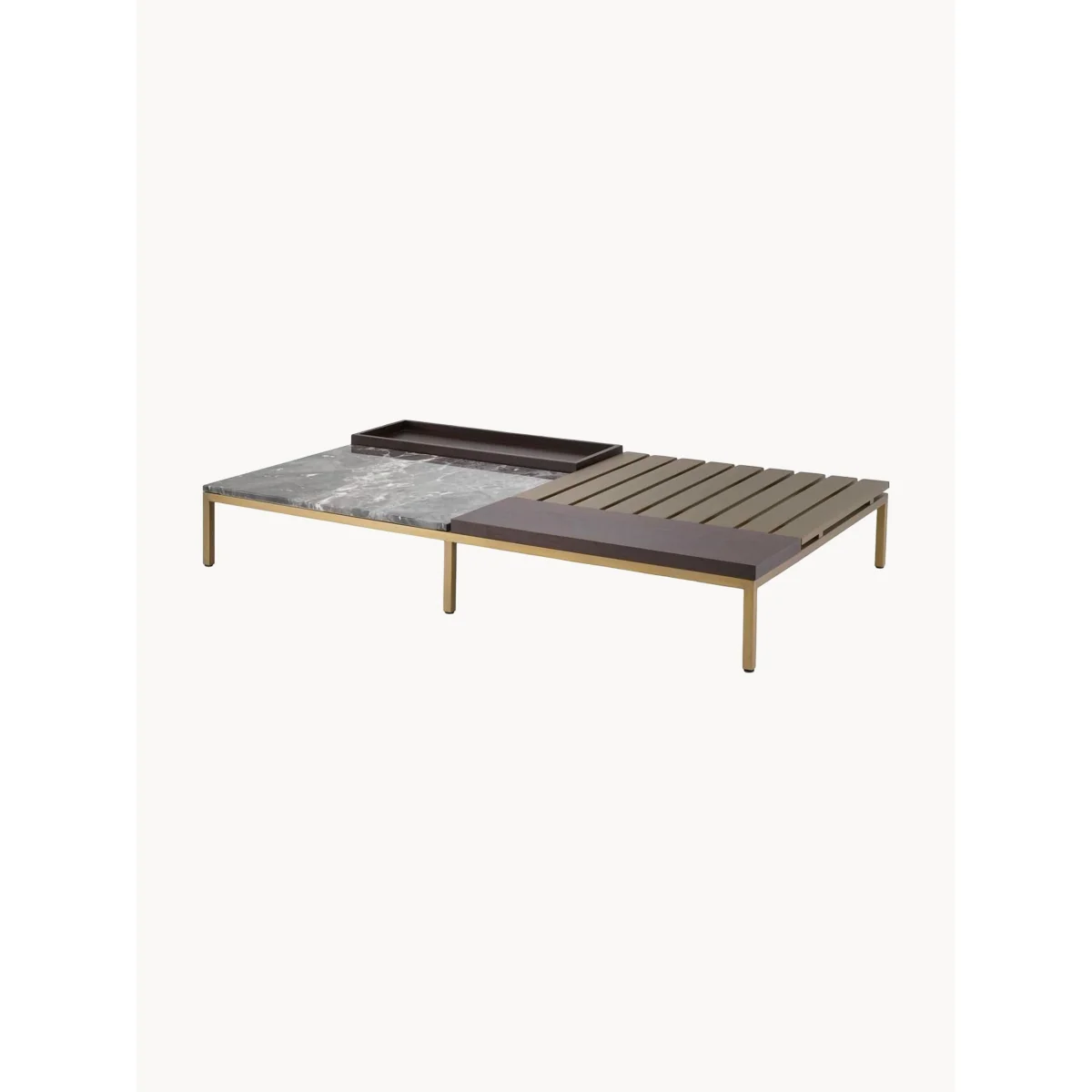 Large Coffee Table Forma with Marble Top & Wooden Tray – image 2