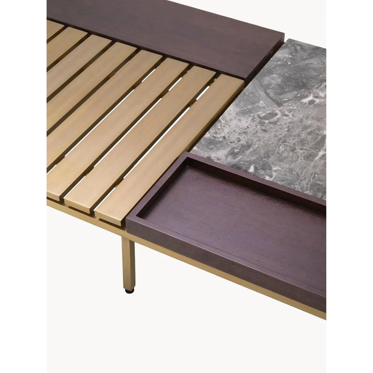 Large Coffee Table Forma with Marble Top & Wooden Tray – image 4