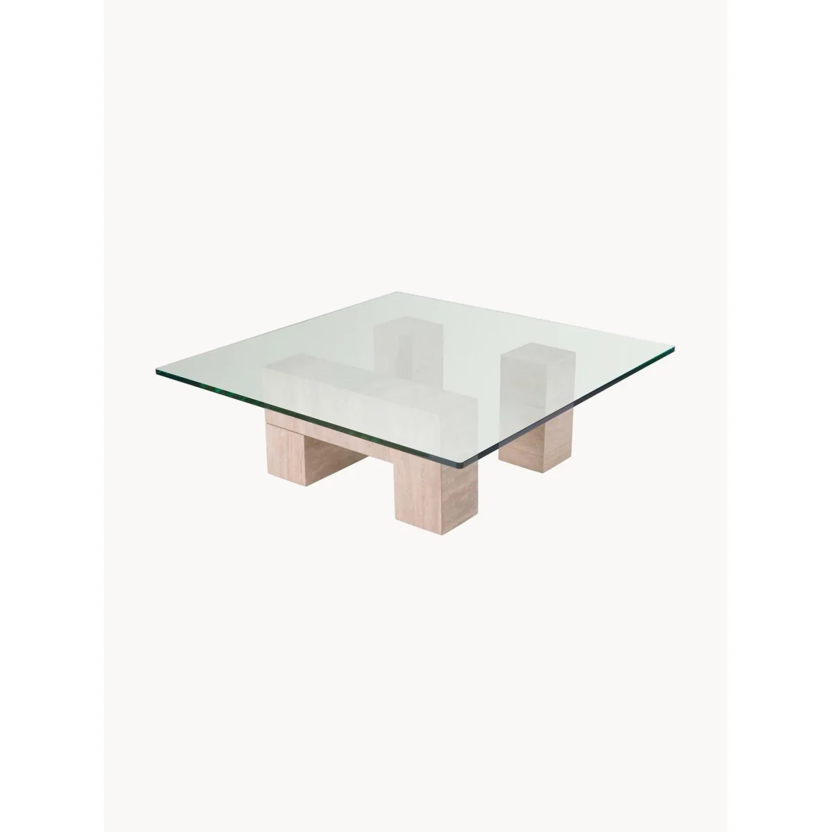 Travertine Coffee Table Ikal with Glass Top – image 3