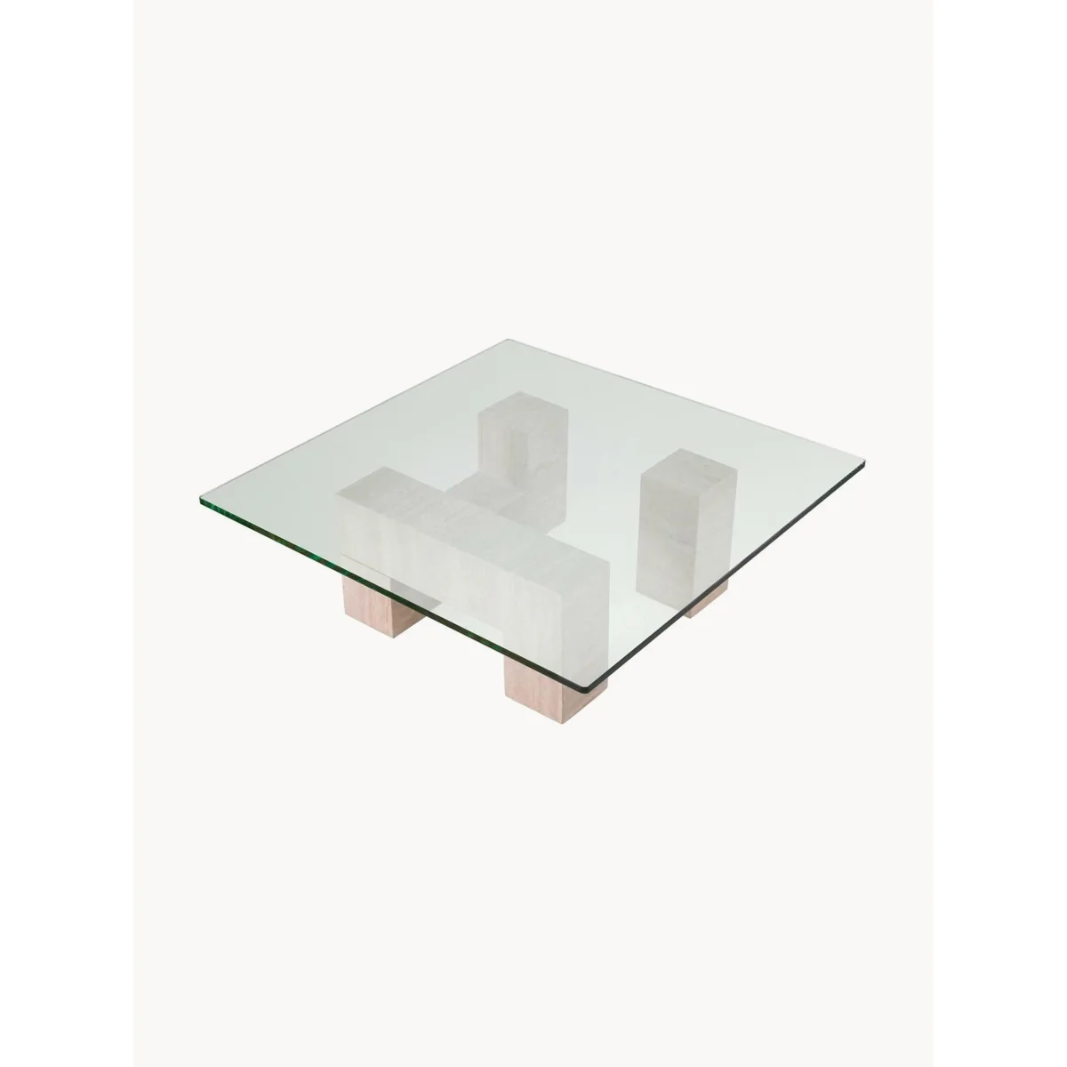 Travertine Coffee Table Ikal with Glass Top – image 4