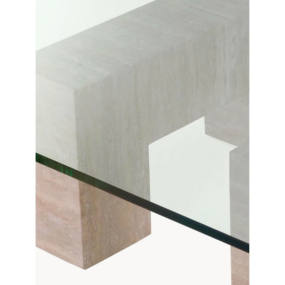Travertine Coffee Table Ikal with Glass Top – image 5