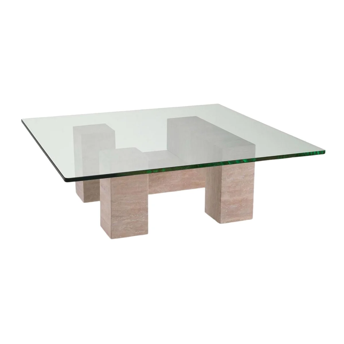 Travertine Coffee Table Ikal with Glass Top – image 1