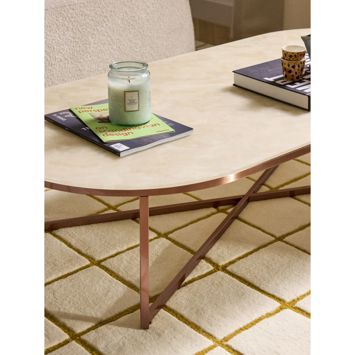 Oval Coffee Table Antigua with Marble Effect Glass Top – image 6