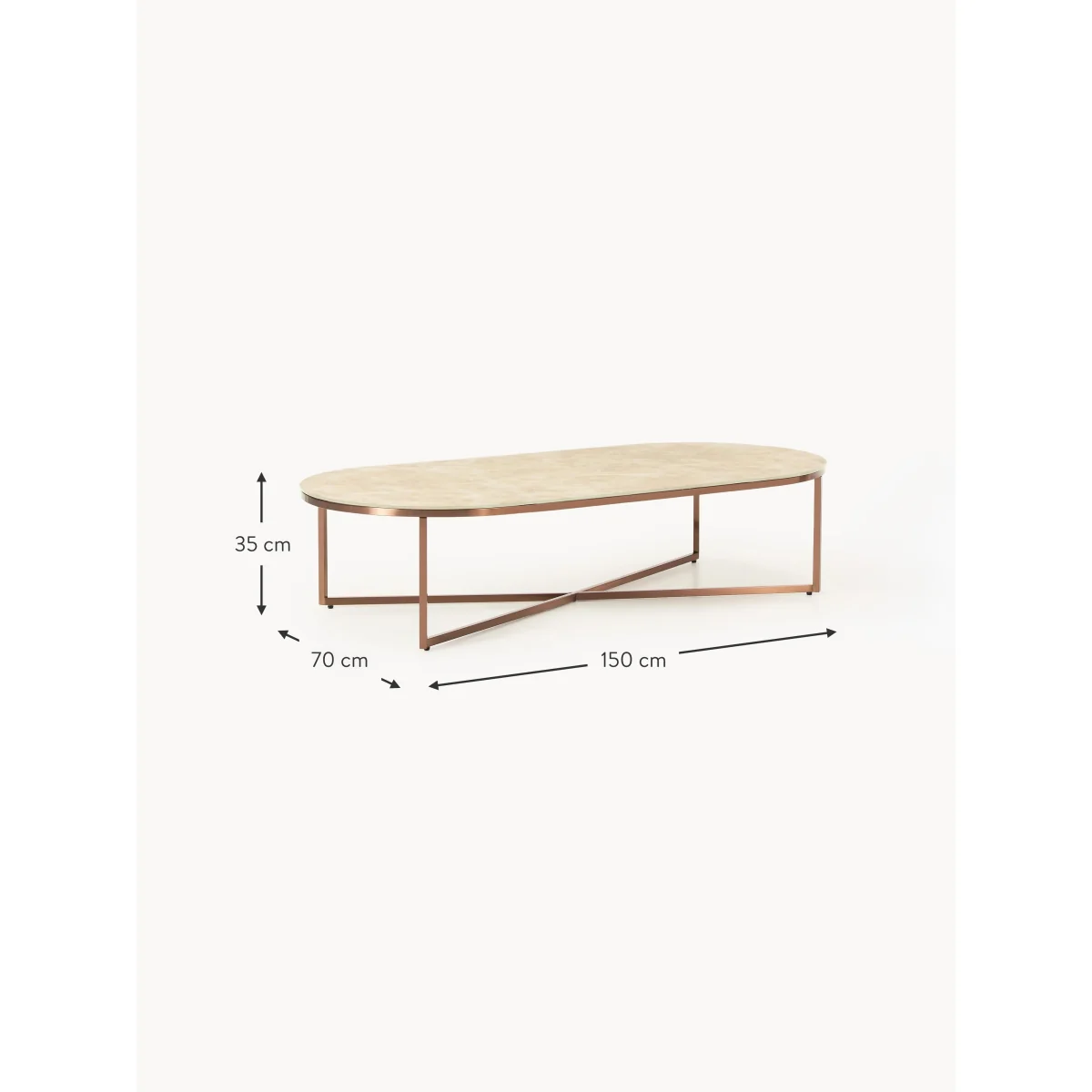 Oval Coffee Table Antigua with Marble Effect Glass Top – image 7