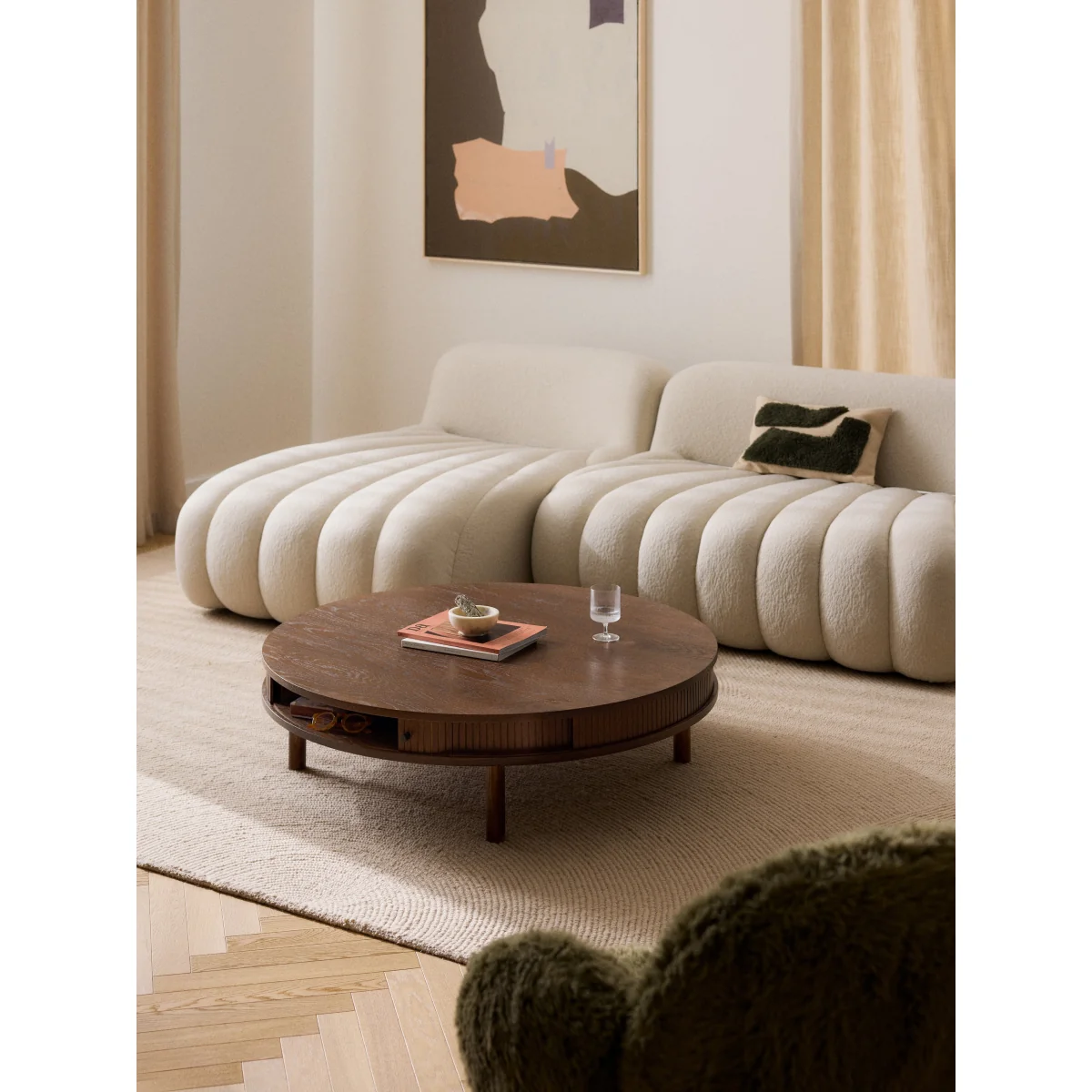 Coffee Table Calary with Fluted Front, Ø 110 cm – image 6