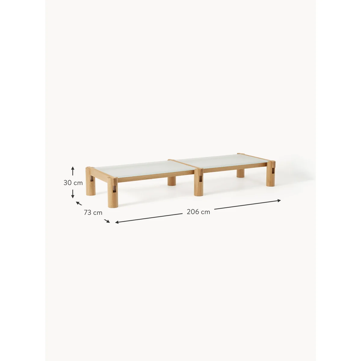 Oak Wood Coffee Table Rory with Glass Tabletop, W 206 cm – image 6