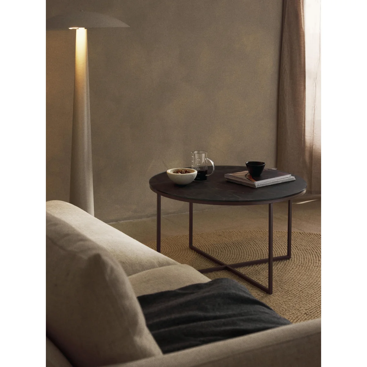Round Coffee Table Antigua with Marble Effect Glass Top – image 2