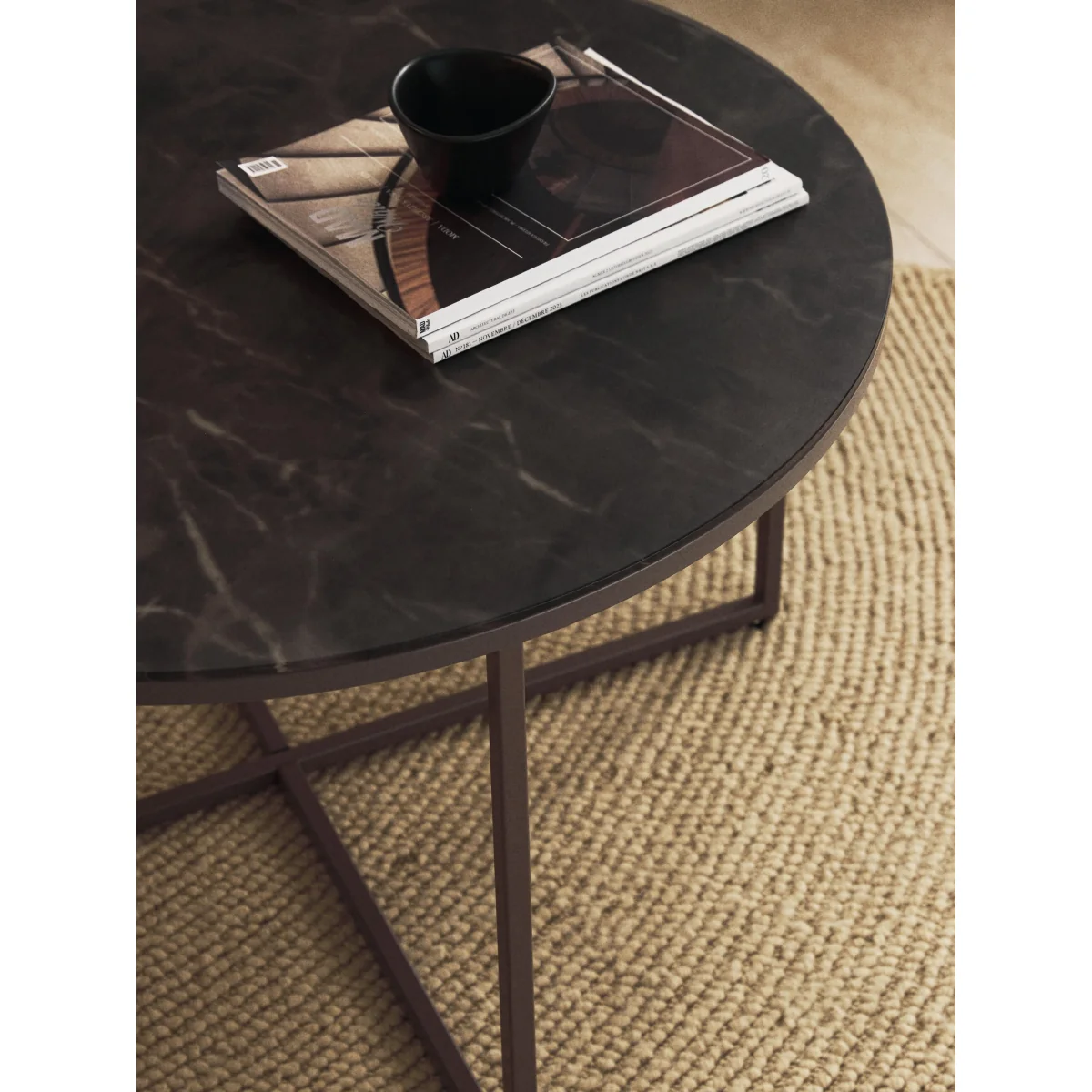 Round Coffee Table Antigua with Marble Effect Glass Top – image 7