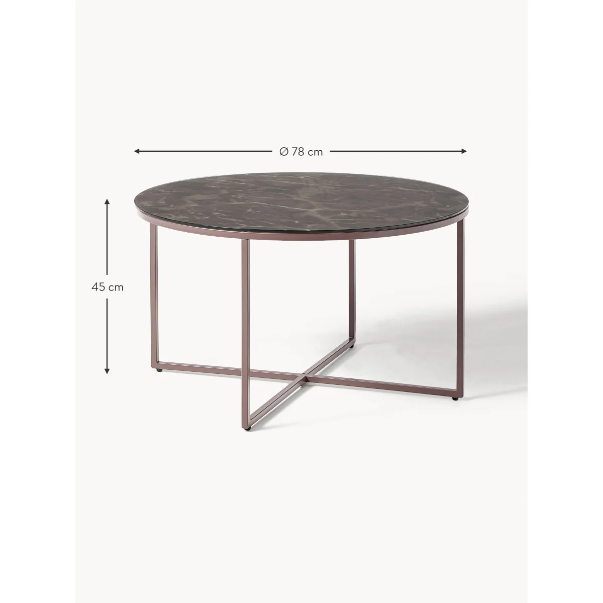 Round Coffee Table Antigua with Marble Effect Glass Top – image 8