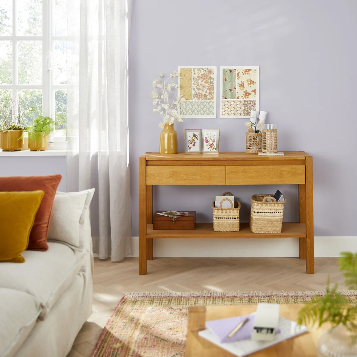 Adelita 2-Drawer Console Table in Finger-Jointed Oak and Oak Veneer – image 2