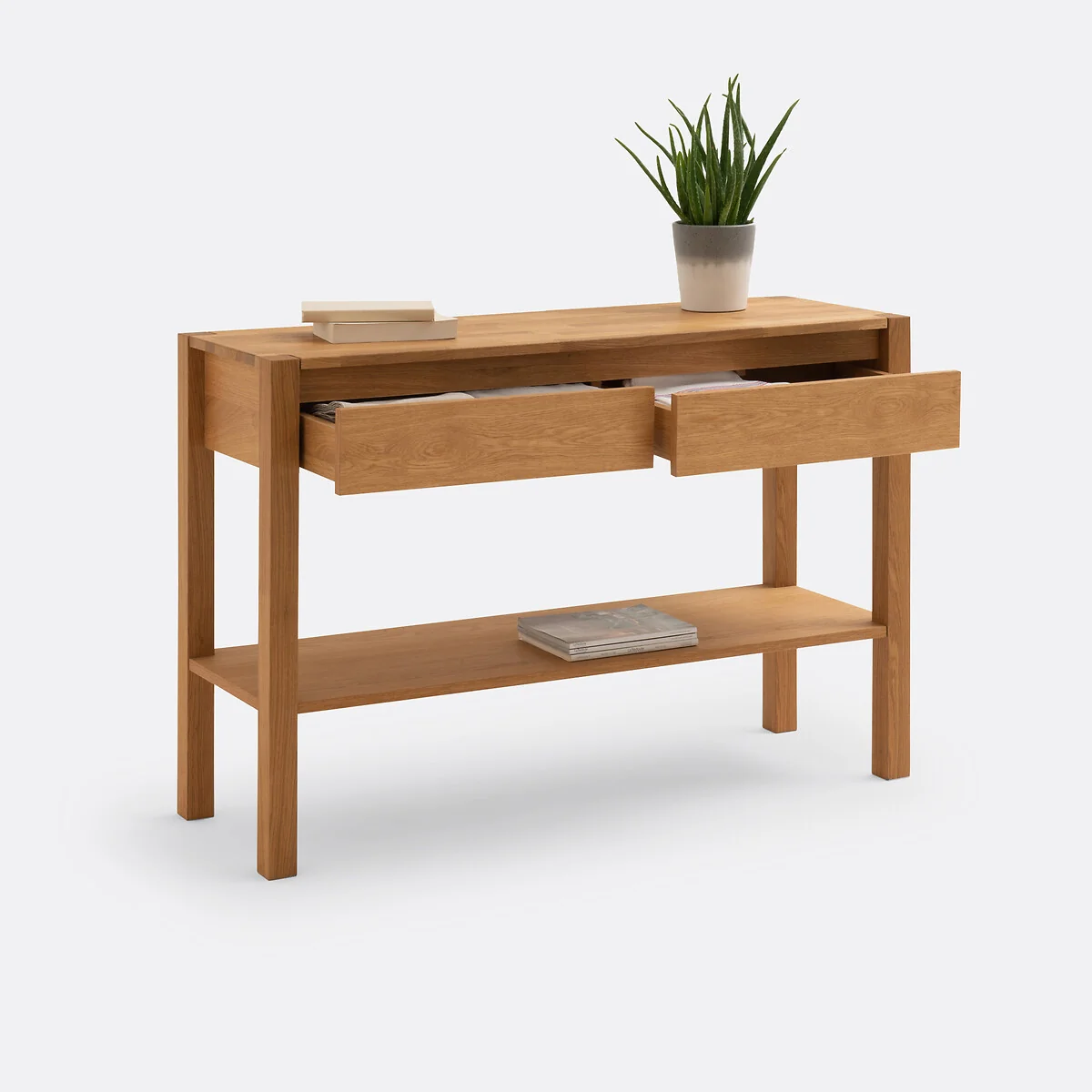 Adelita 2-Drawer Console Table in Finger-Jointed Oak and Oak Veneer – image 4