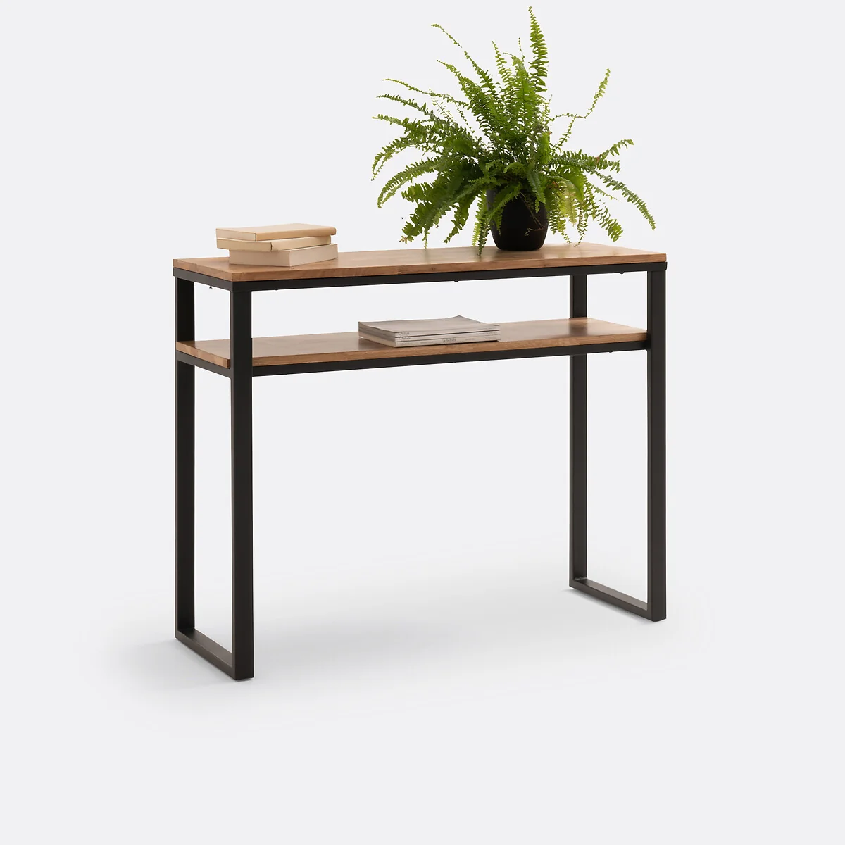 Hiba 2-Tier Console Table in Solid Oak and Steel – image 3