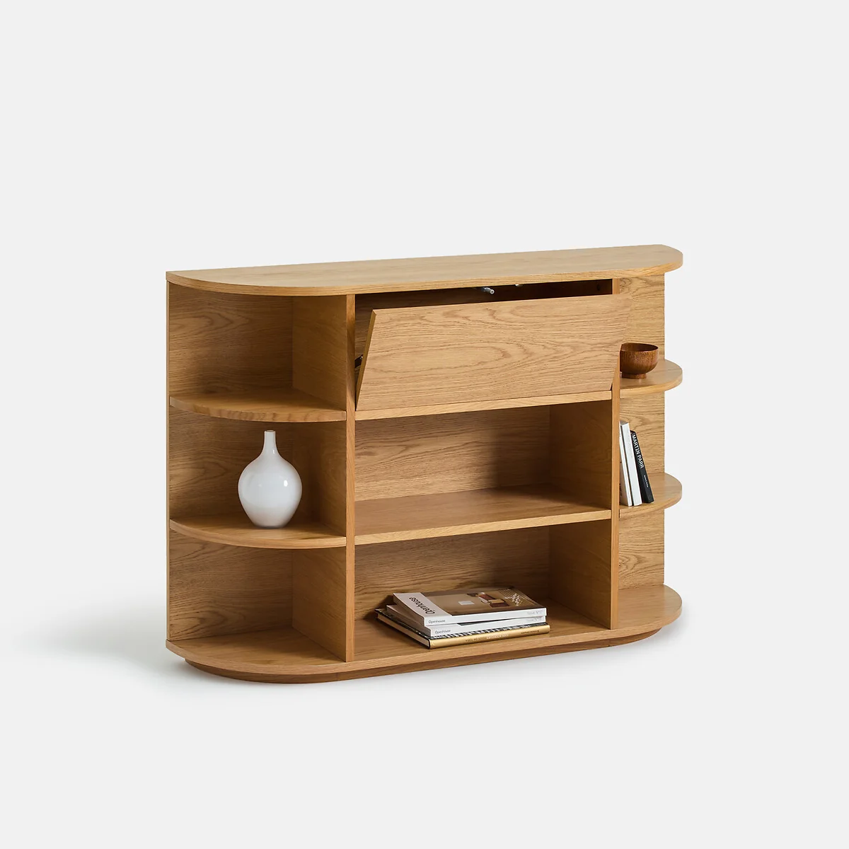 Maddy Oak Veneer Console Table with 1 Flap Door and 8 Compartments – image 4